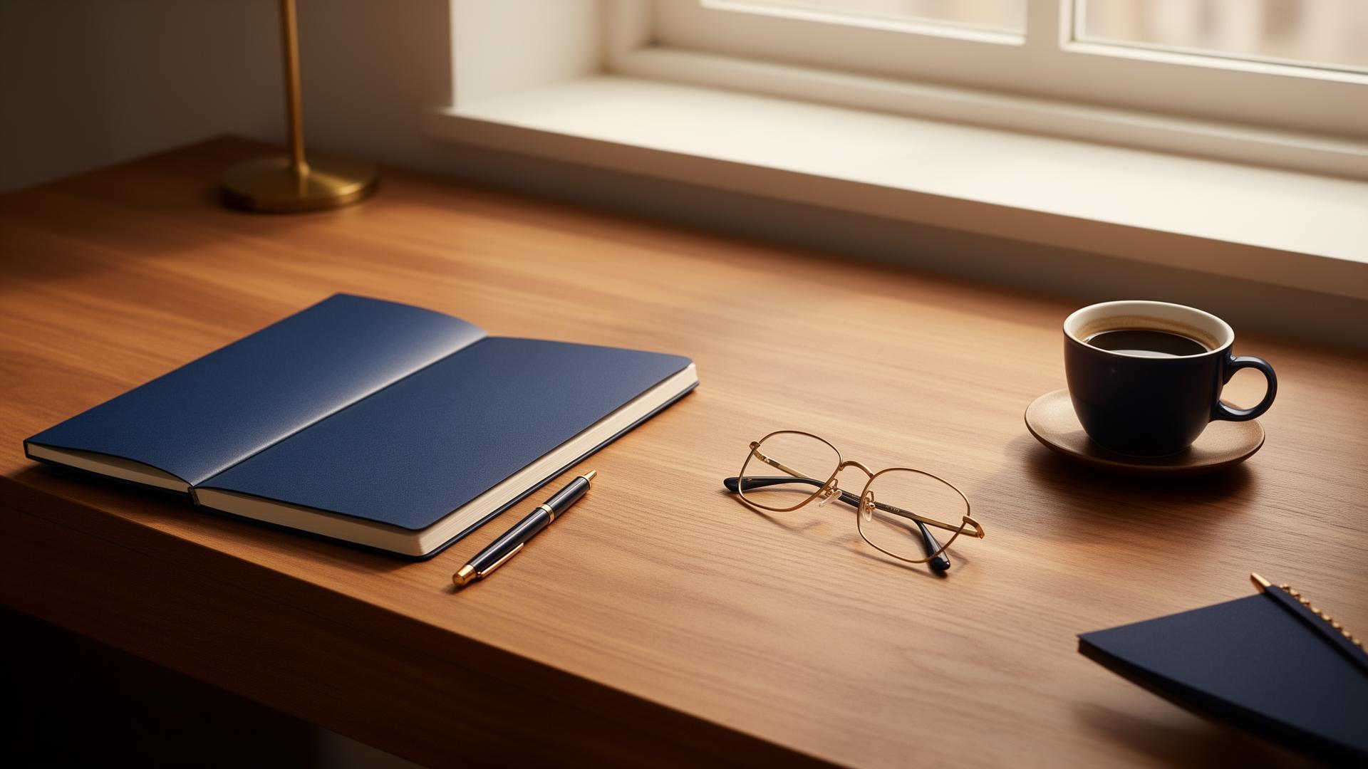 Editor's desk with notebook and coffee — Luna Family Insurance resources